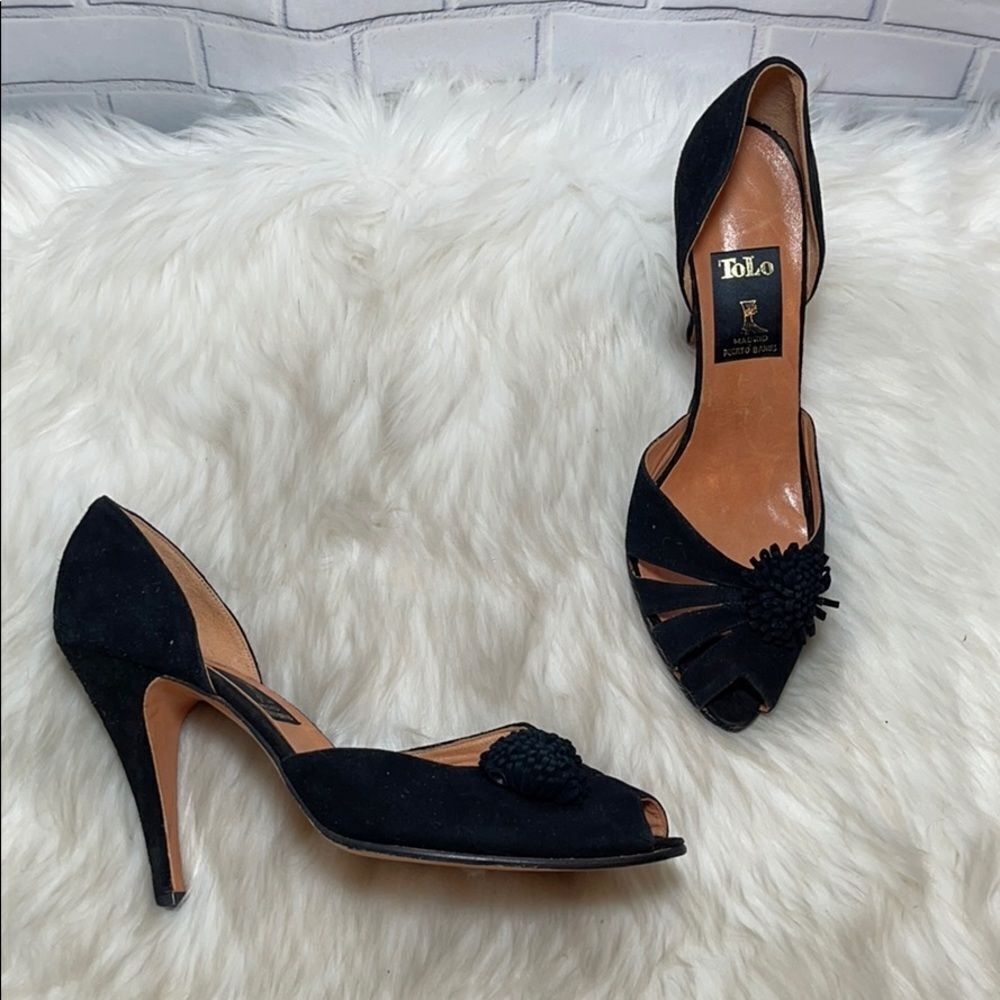 Tolo‎ Madrid Mesquida Black Suede Heels Sz 40/9-9.5
